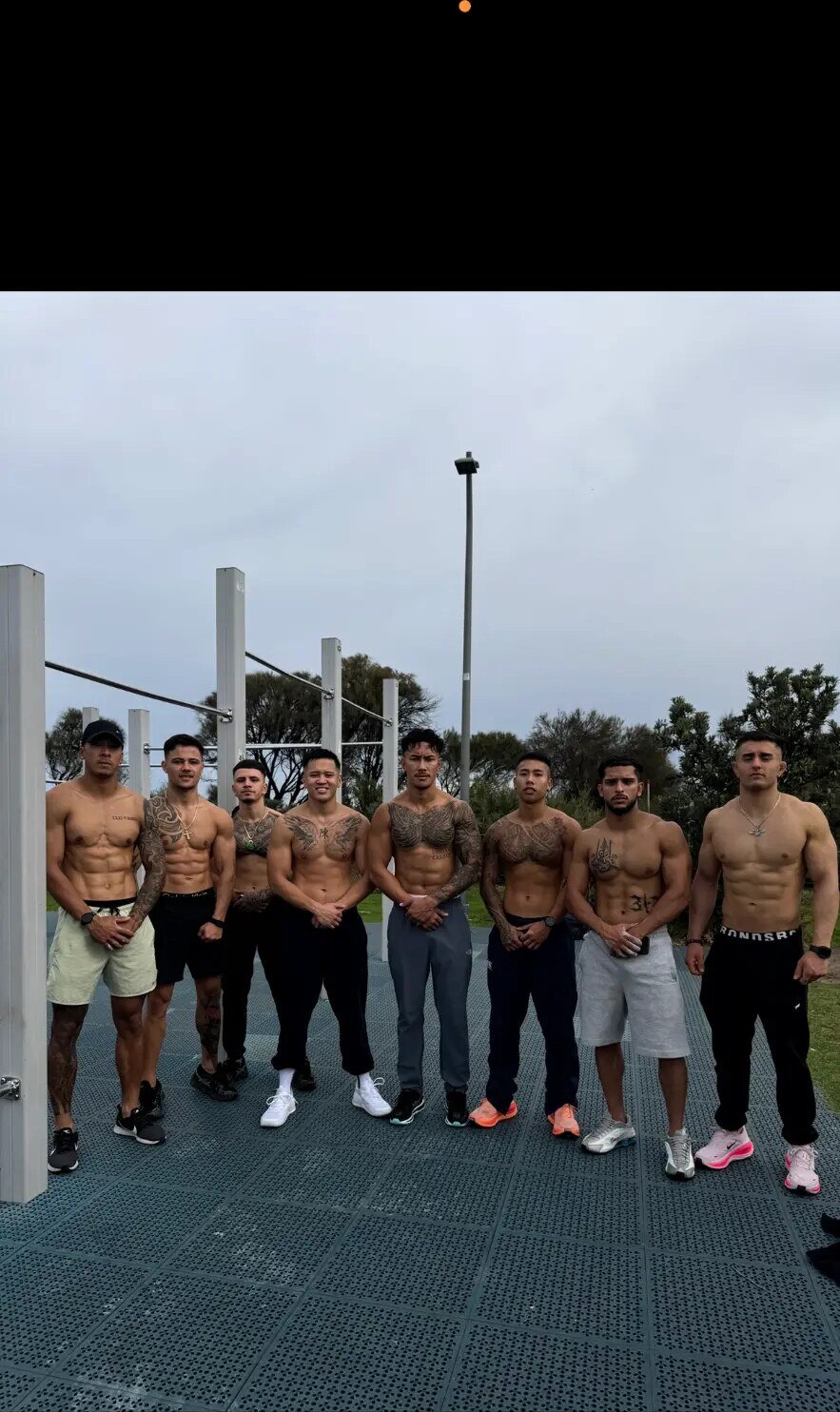 Flowstate brotherhood members lined up after training